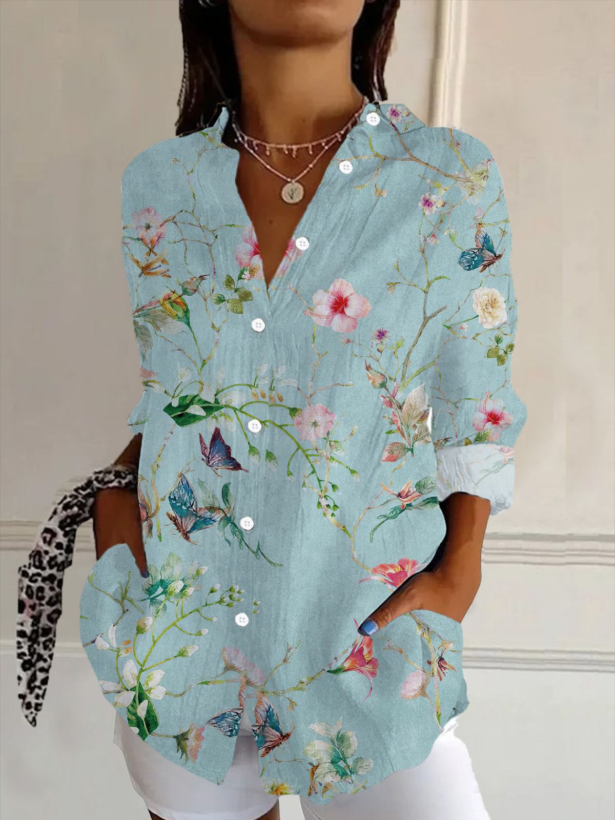 Chemise femme – Coupe décontractée – Tissu respirant – Manches longues – Motifs embossés