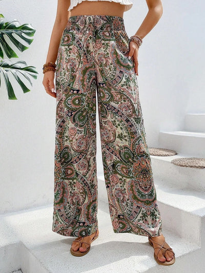 Pantalon Femme Large – Taille Élastique – Tissu Respirant – Coupe Décontractée – Imprimé Bohème