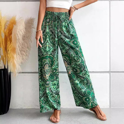 Pantalon Femme Large – Taille Élastique – Tissu Respirant – Coupe Décontractée – Imprimé Bohème