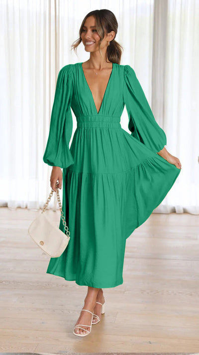Léonie - Maxi-Robe À Manches Ballon Et Décolleté En V