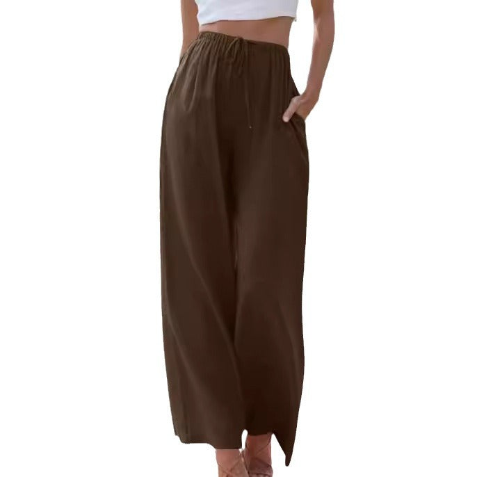 Pantalon Femme Large – Coupe Ample – Tissu Respirant – Taille Cordon – Poches