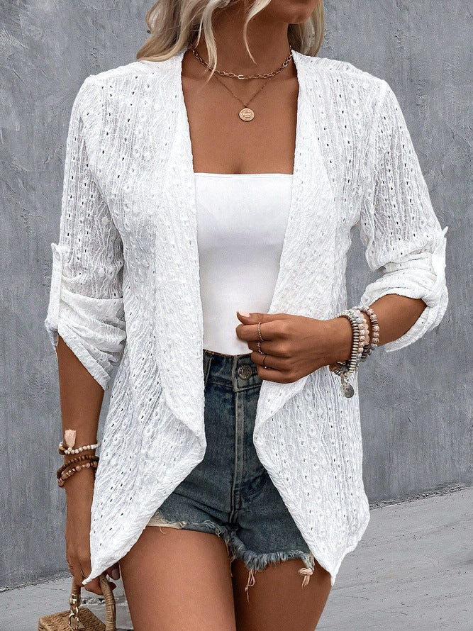 Cardigan pour femmes - Tricot crochet - Coupe décontractée - Ouvert sur le devant - Couche boho légère