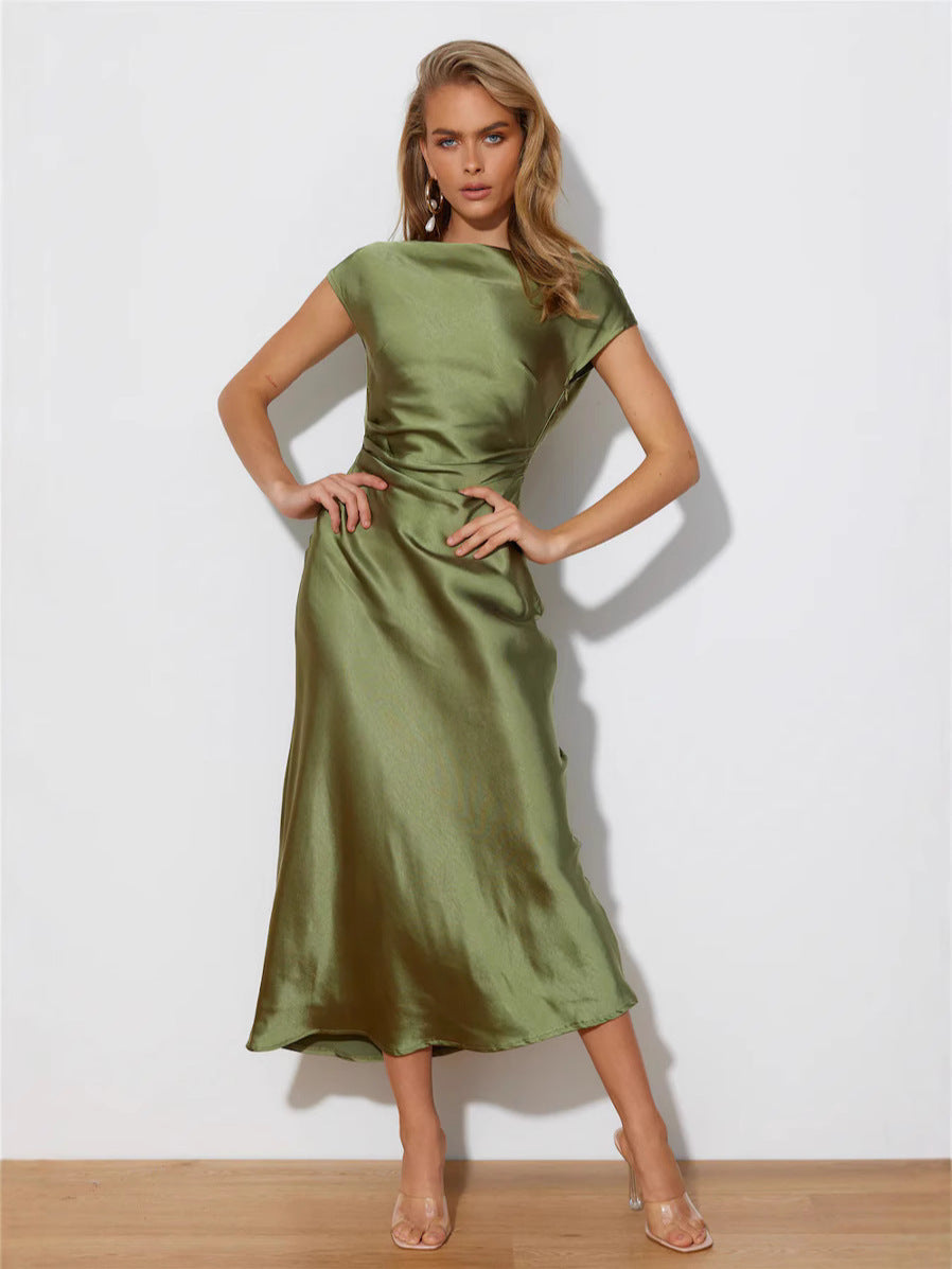 Isabelle - Robe En Satin Avec Drapé Croisé Et Décolleté En V