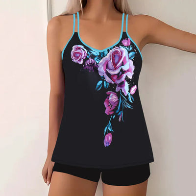 Tankini femme – Ensemble 2 pièces – Décolleté en V – Bretelles fines – Coupe confortable
