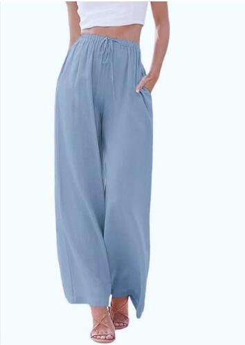 Pantalon Femme Large – Coupe Ample – Tissu Respirant – Taille Cordon – Poches