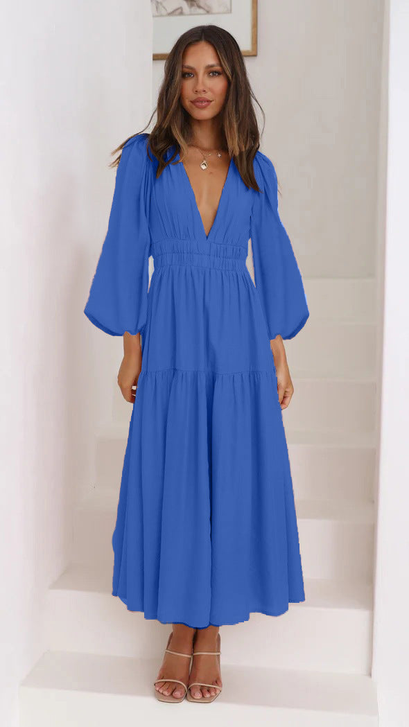 Léonie - Maxi-Robe À Manches Ballon Et Décolleté En V
