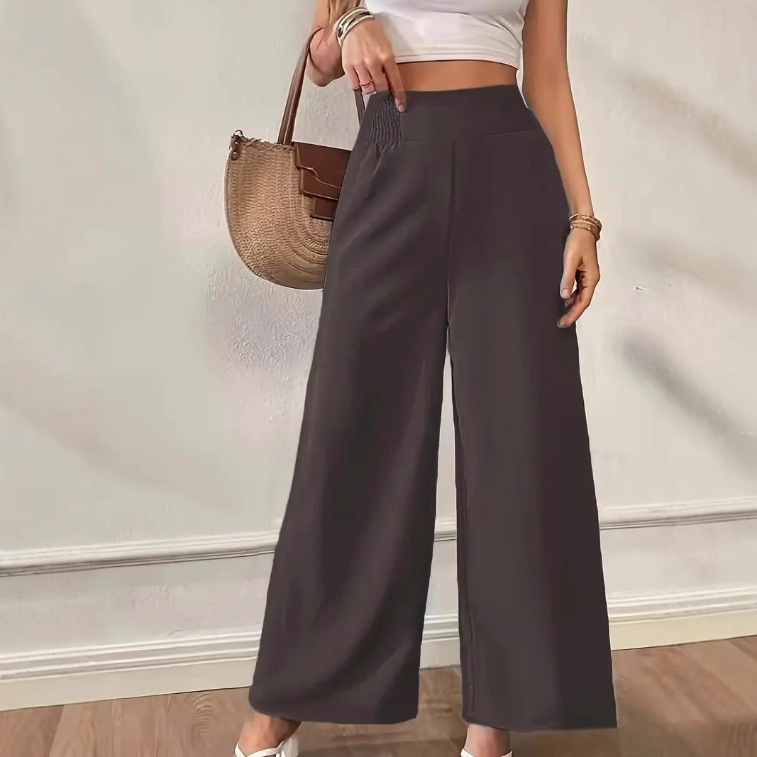 Pantalon large femme – Taille haute – Tissu fluide – Longueur complète – Taille élastique