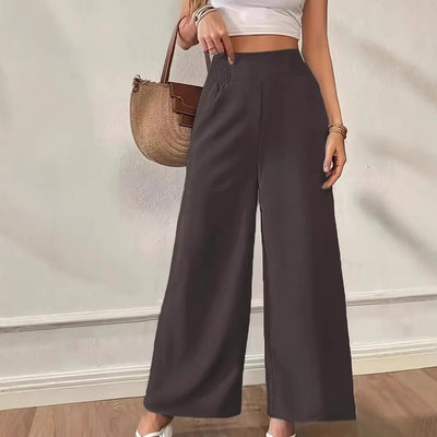 Pantalon large femme – Taille haute – Tissu fluide – Longueur complète – Taille élastique