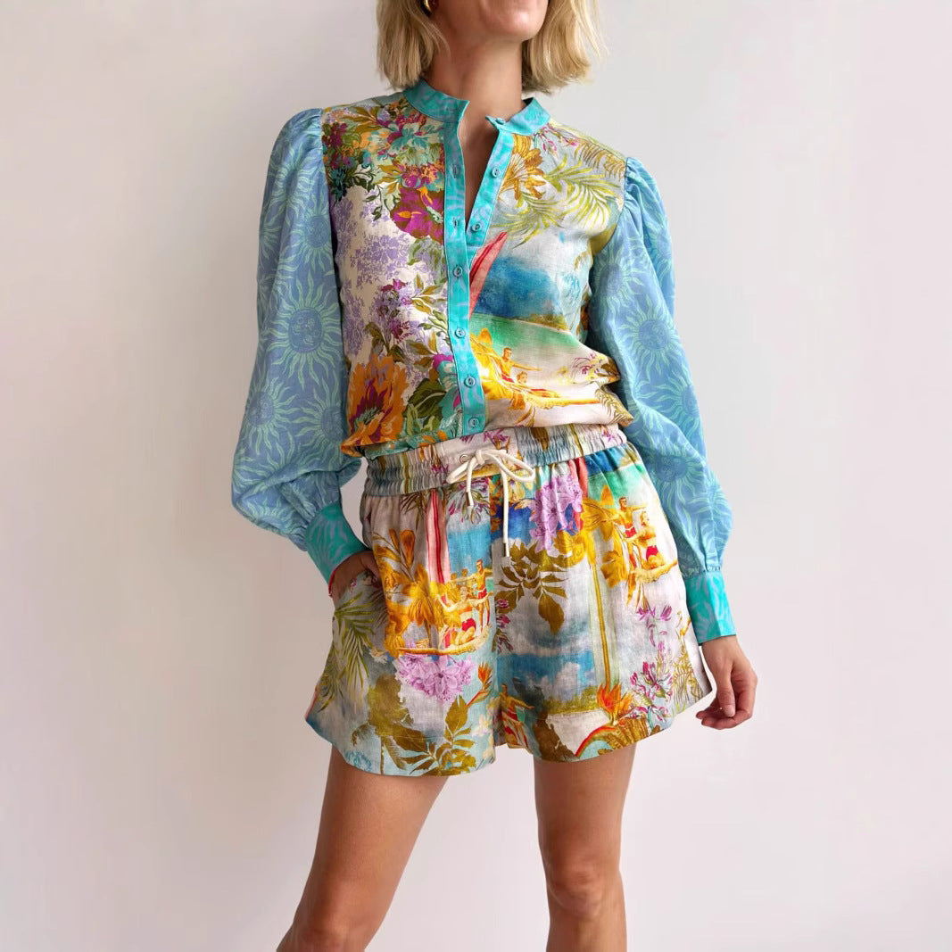 Ensemble Femme Blouse et Short – Coupe Ample – Tissu Respirant – Taille Élastique