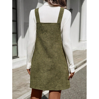 Robe salopette femme – Coupe slim – Effet velours côtelé – Bretelles à boucles – Poches devant