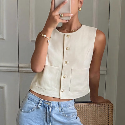 Gilet femme – Coupe structurée – Sans manches – Tissu respirant – Style décontracté