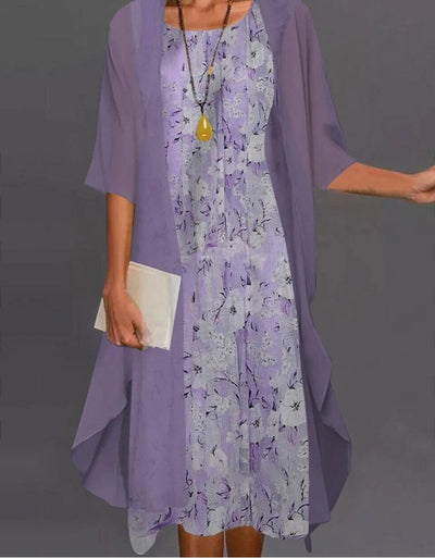Robe Femme Ensemble Chiffon – Coupe Fluide – Imprimé Floral – Superposition Asymétrique