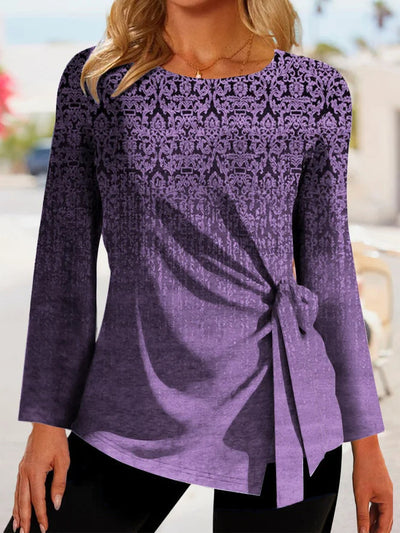 T-shirt femme manches longues – Coupe décontractée – Détail noué côté – Tissu doux respirant