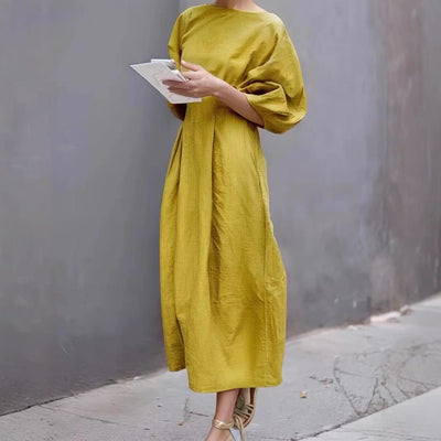 Robe longue femme – Coupe ample – Manches bouffantes – Tissu respirant – Col rond