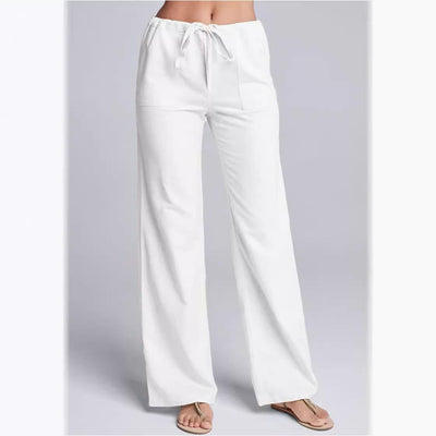 Pantalon femme décontracté – Coupe ample – Tissu respirant – Taille élastique avec cordon