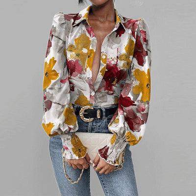 Chemise femme – Coupe oversize – Manches bouffantes – Imprimé floral – Tissu respirant