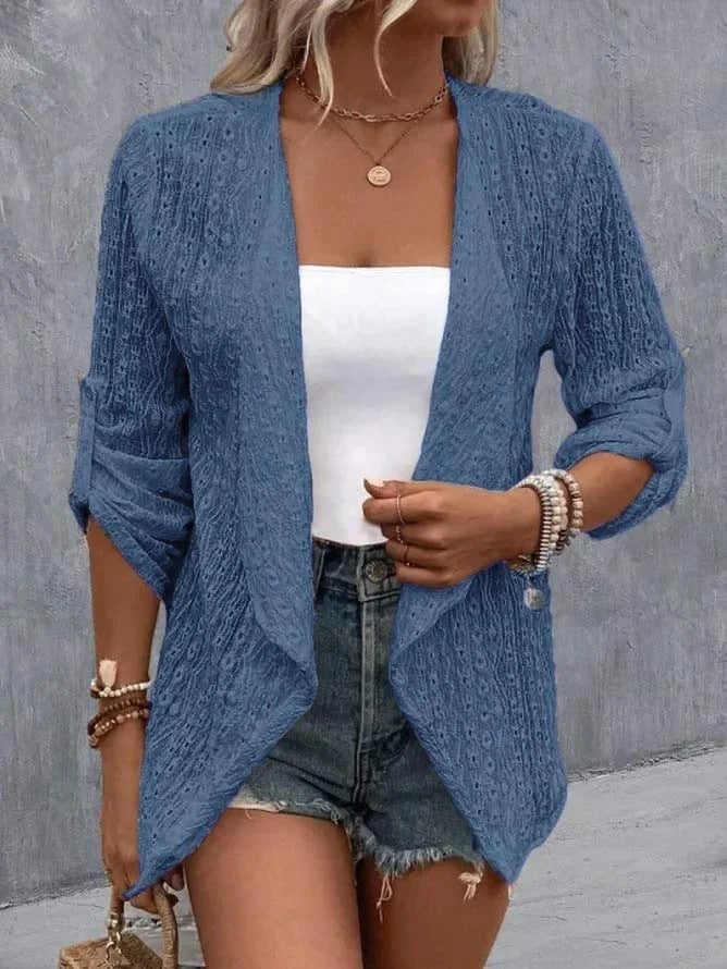 Cardigan pour femmes - Tricot crochet - Coupe décontractée - Ouvert sur le devant - Couche boho légère