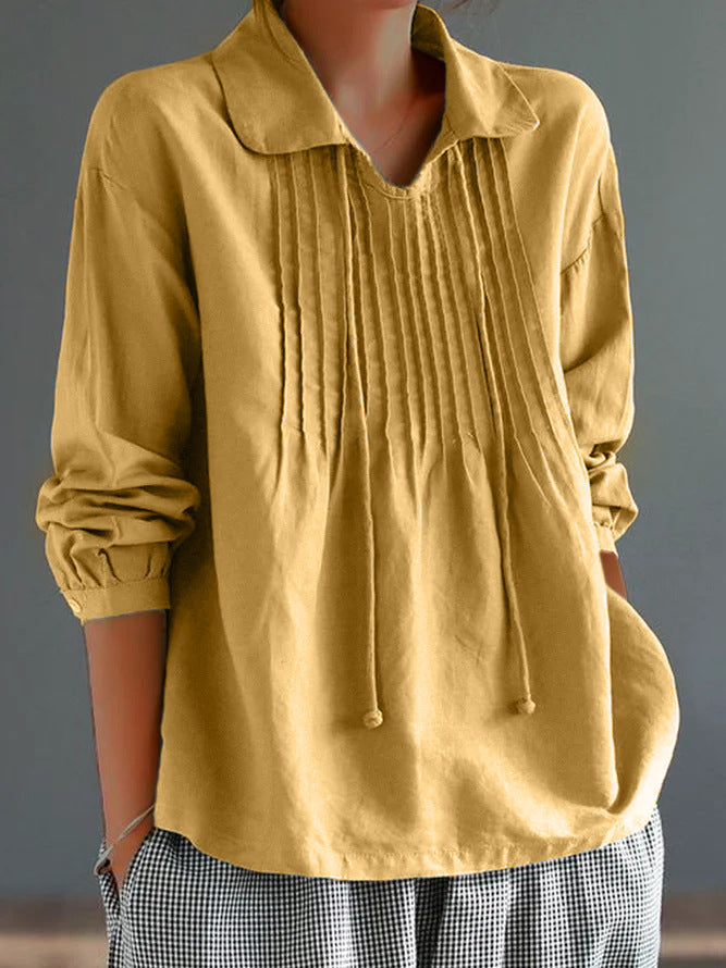 Chemise femme manches longues – Coupe ample – Fibres naturelles – Col plissé élégant