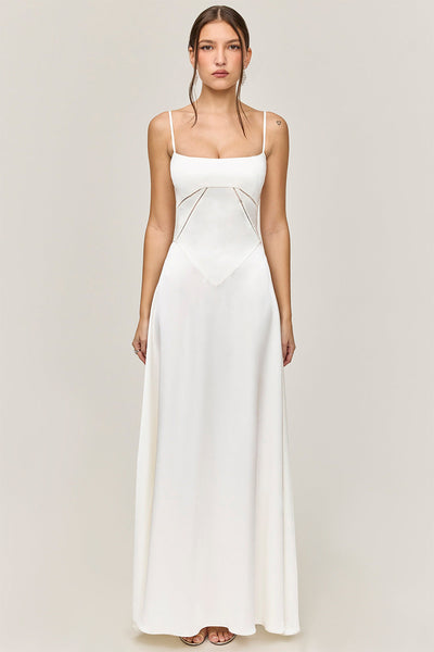 Robe de soirée femme – Coupe évasée longue – Bretelles fines – Taille ajourée