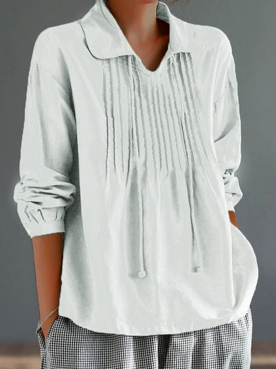Chemise femme manches longues – Coupe ample – Fibres naturelles – Col plissé élégant