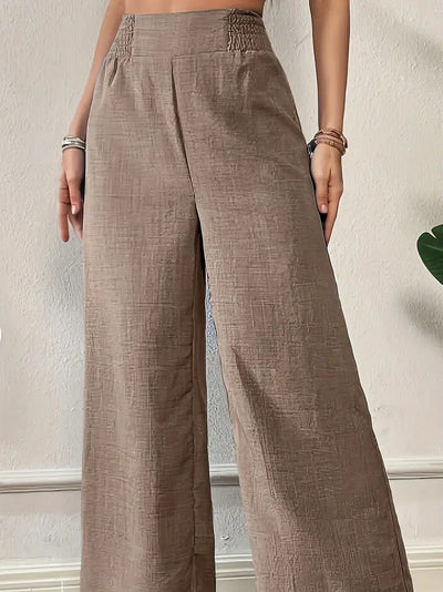 Pantalon large femme – Taille haute – Tissu fluide – Longueur complète – Taille élastique