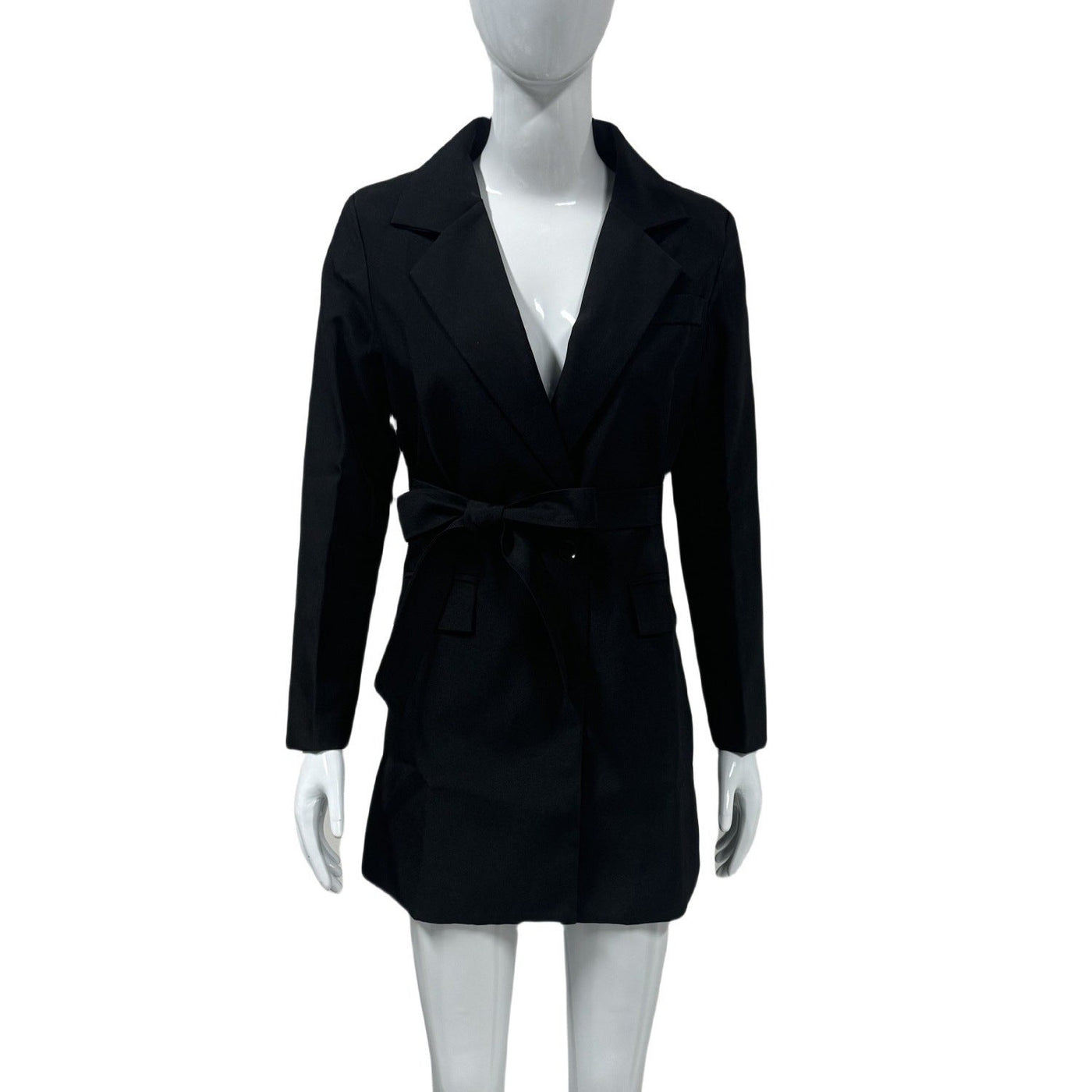 Blazer femme – Coupe slim – Ceinture taille – Col V profond – Mi-long élégant