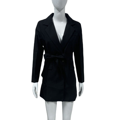 Blazer femme – Coupe slim – Ceinture taille – Col V profond – Mi-long élégant
