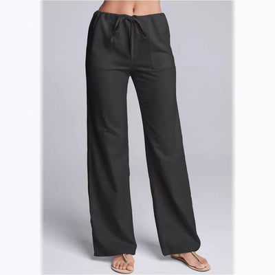 Pantalon femme décontracté – Coupe ample – Tissu respirant – Taille élastique avec cordon