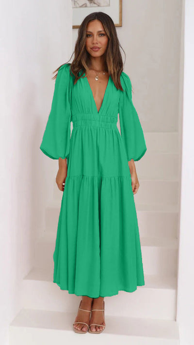 Léonie - Maxi-Robe À Manches Ballon Et Décolleté En V