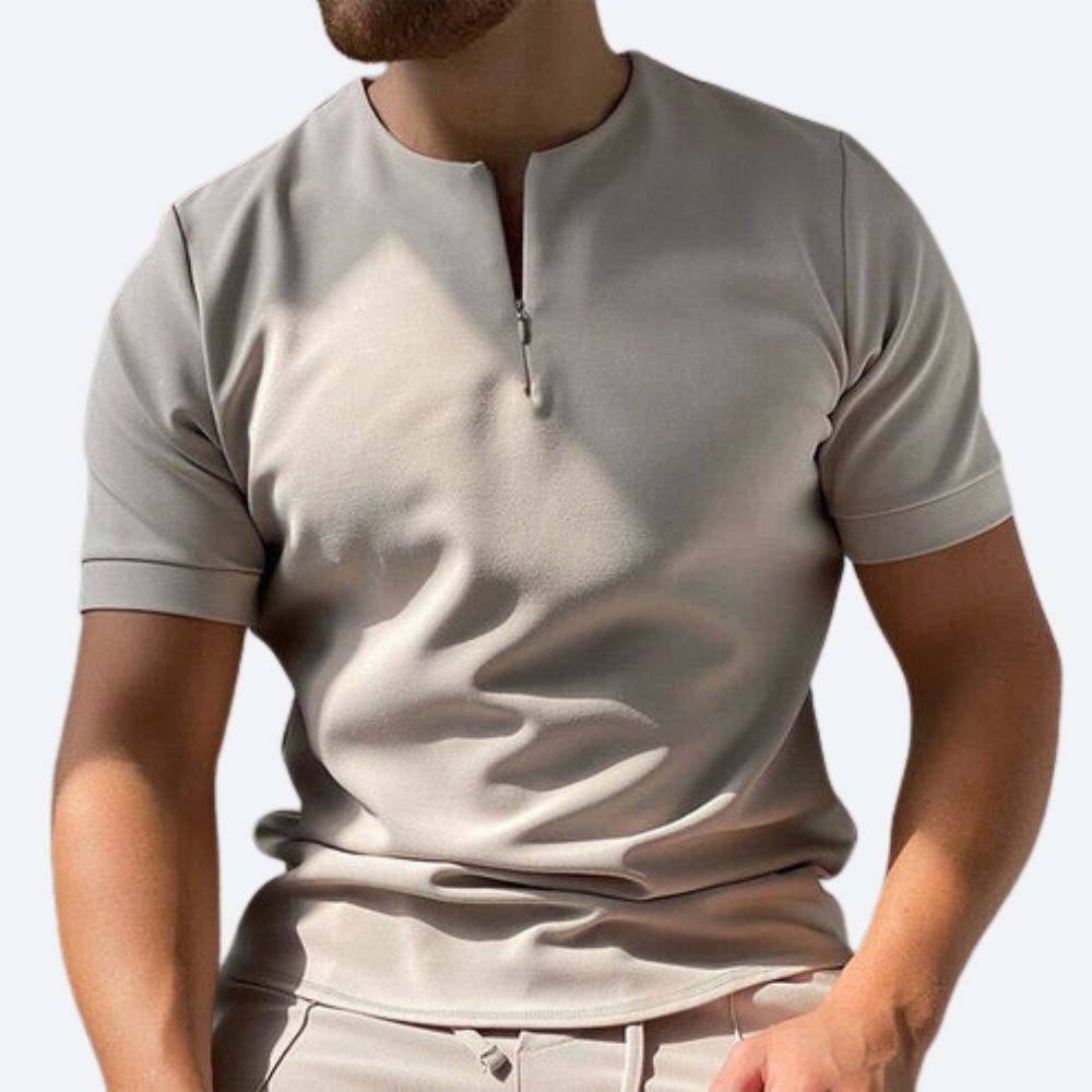 T-shirt élégant à col rond et fermeture éclair pour hommes - Okello