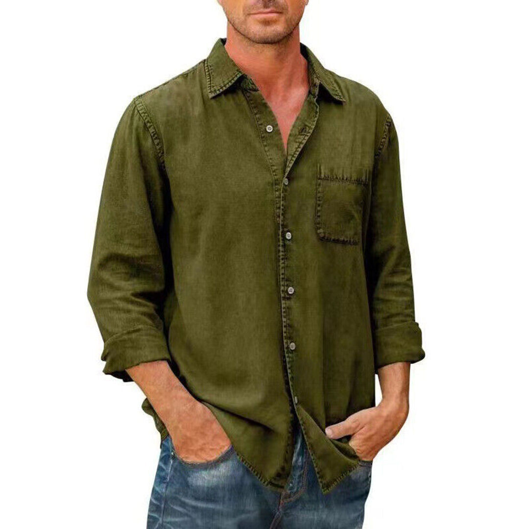 Chemise homme – Coupe décontractée – Tissu respirant – Poche poitrine – Style usé