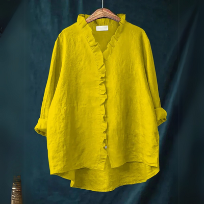Sanela | Chemise Décontractée en Coton et Lin avec Volants