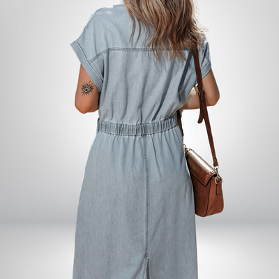 Isabelle - Robe en denim avec des manches chauve-souris courtes et élégantes