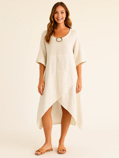 Robe Asymétrique | Lin Naturel | Élégance Décontractée