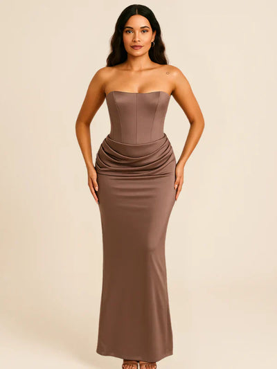 Robe Longue Bustier Élégante | Design Drapé | Silhouette Ajustée