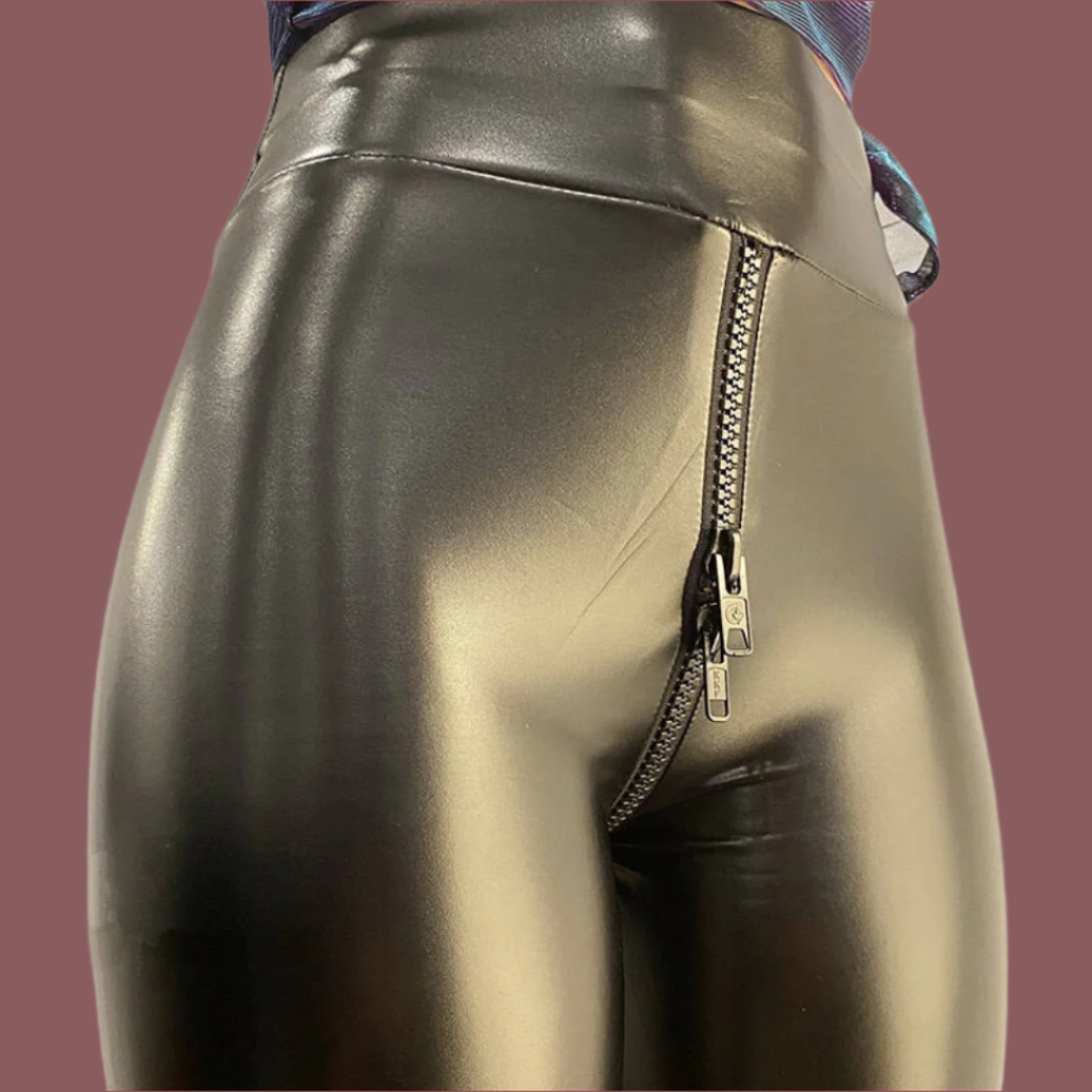 Pantalon femme – Similicuir lisse – Coupe slim – Taille lisse – Fermeture zippée devant