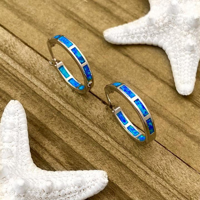 Boucles d'Oreilles Créoles en Opale et Argent