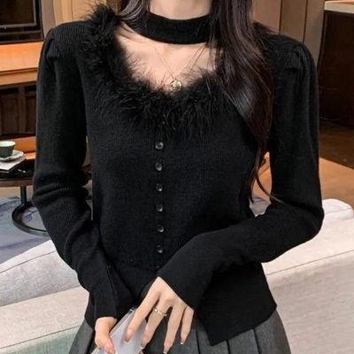 NEOMA - Pull en Tricot en Fourrure Élégant pour Femmes