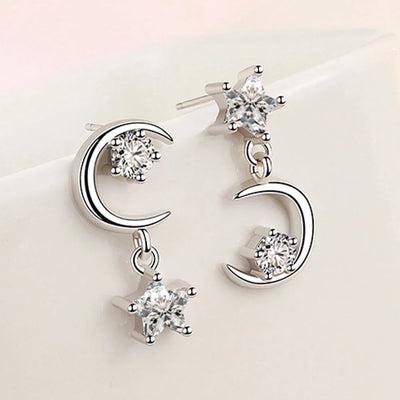 Boucles d'Oreilles Demi-lune avec Zircon en Argent Sterling