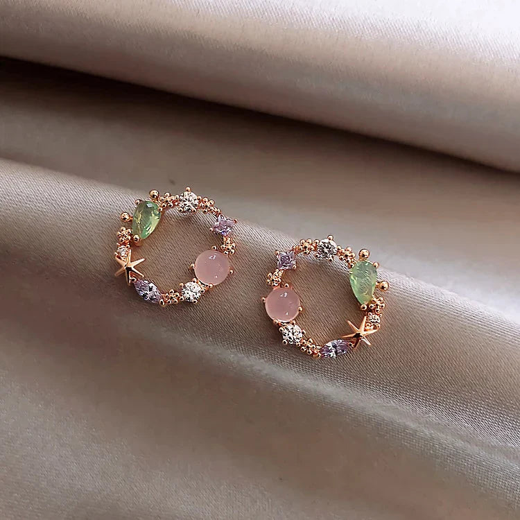 Boucles d'Oreilles Fleuri avec Zirconia en Or