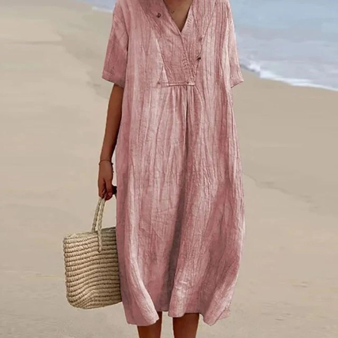 Robe Col V | 100% Lin | Fraîcheur Naturelle