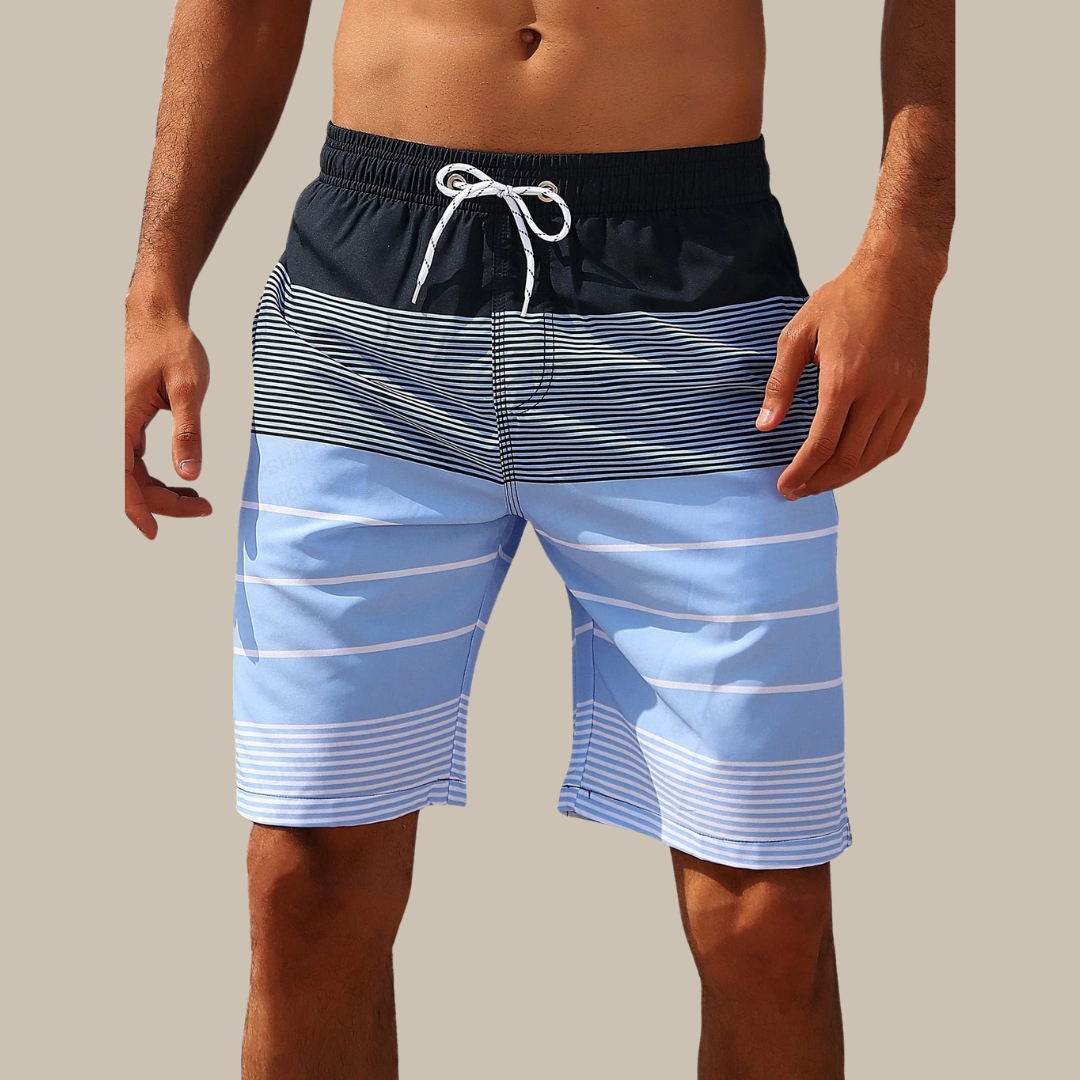 Short de bain homme – Coupe décontractée – Séchage rapide – Taille réglable – Motif à rayures