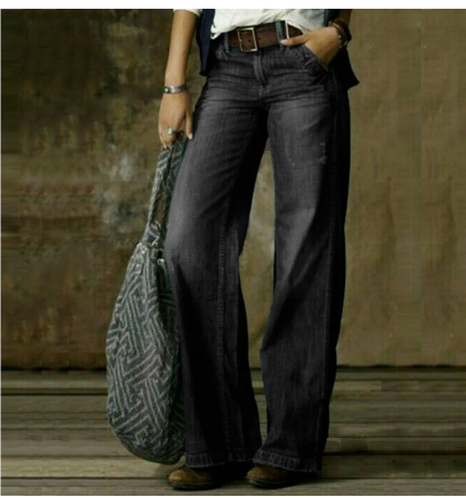 Pantalon large femme – Coupe décontractée – Longueur cheville – Tissu respirant structuré