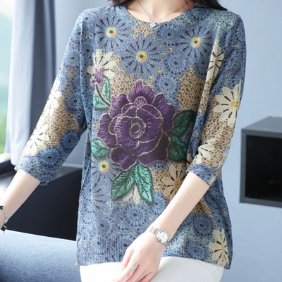 JULIE - Pull Fleuri Décontracté pour Femmes