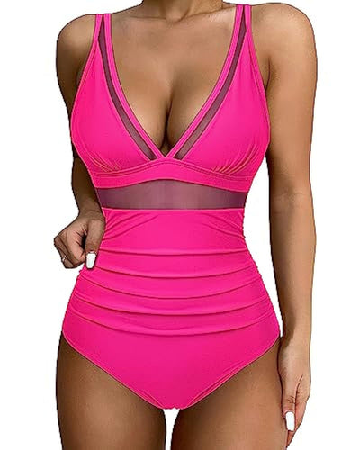 Maillot de bain femme – Une pièce – Décolleté plongeant – Détail en mesh – Coupe échancrée