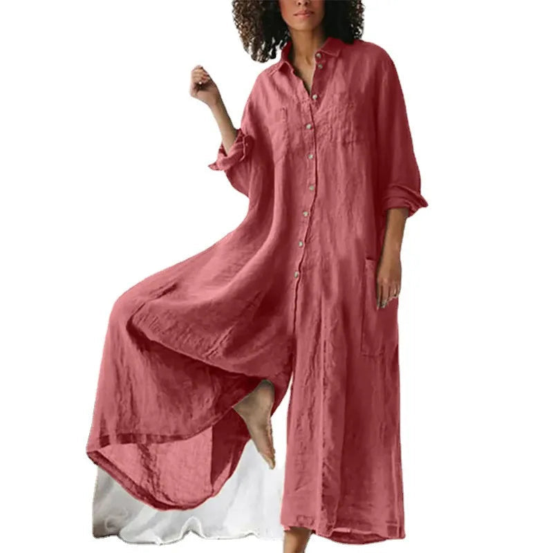 Combinaison femme – Coupe oversize – Tissu respirant – Longue – Boutonnée avec poches