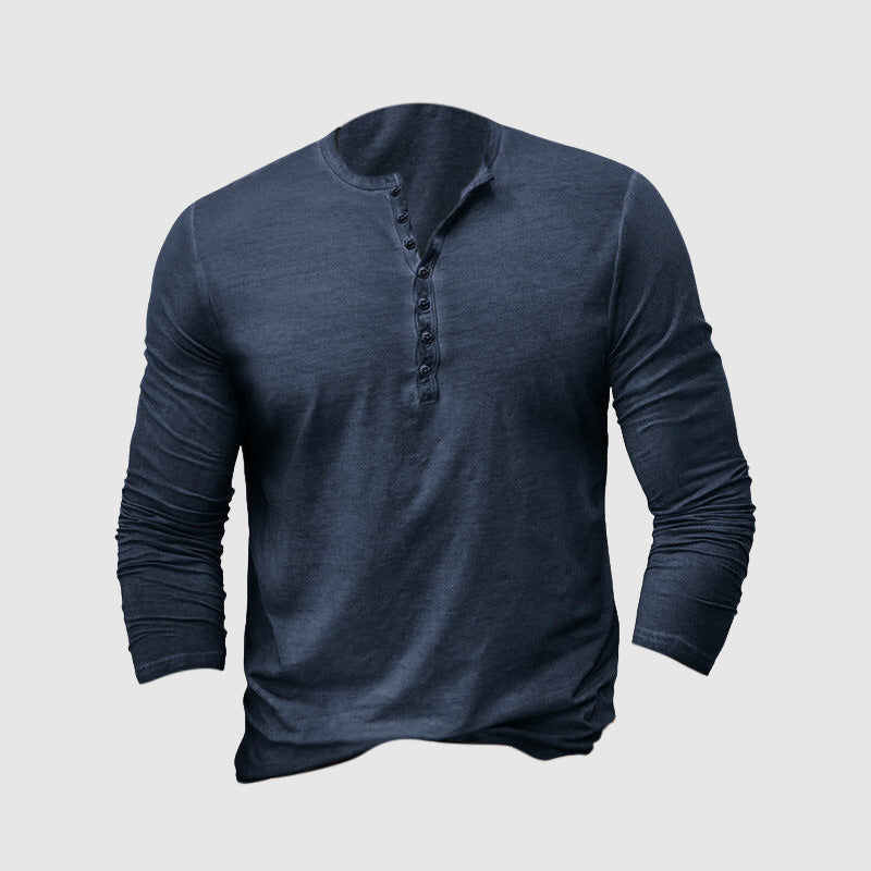T-shirt Henley homme – Coupe ajustée – Manches longues – Maille douce respirante