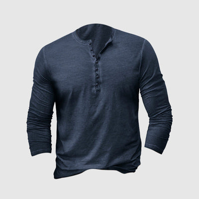 T-shirt Henley homme – Coupe ajustée – Manches longues – Maille douce respirante