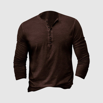 T-shirt Henley homme – Coupe ajustée – Manches longues – Maille douce respirante