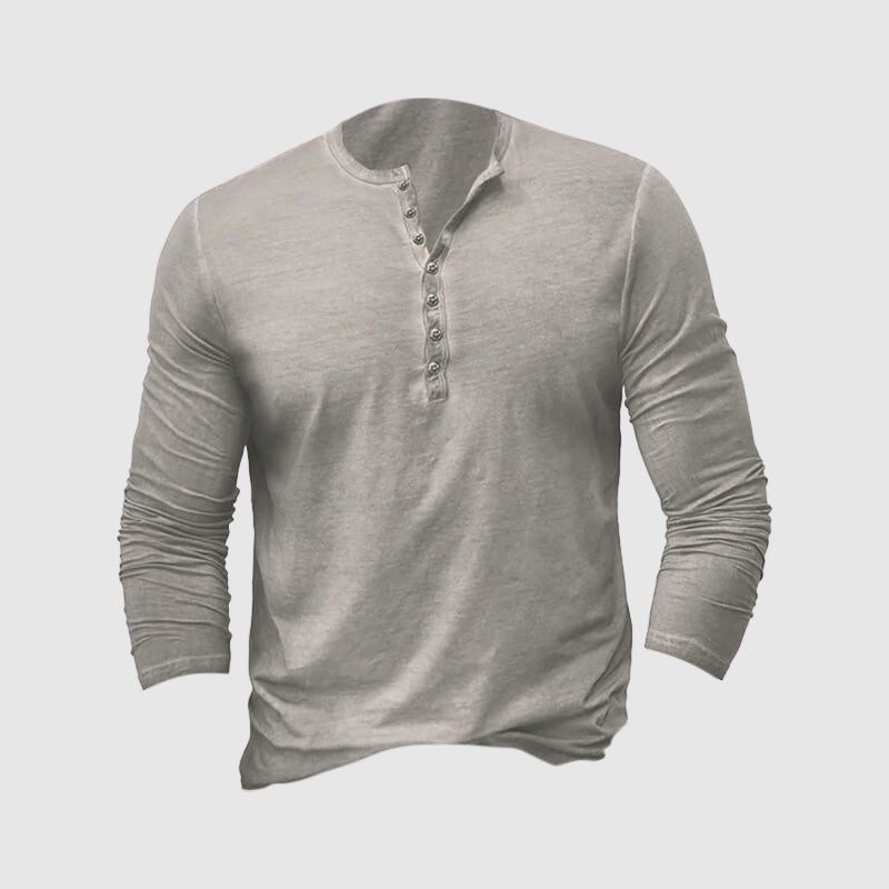 T-shirt Henley homme – Coupe ajustée – Manches longues – Maille douce respirante